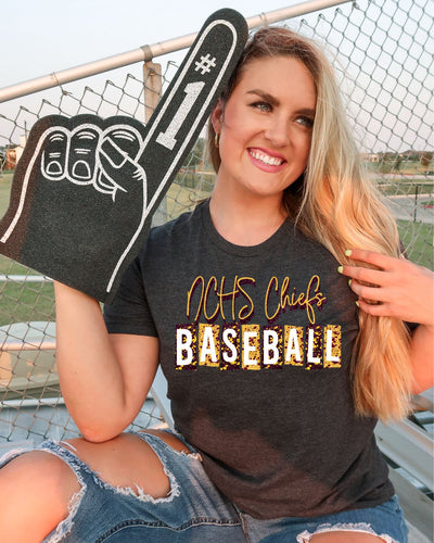 NCHS Chiefs Baseball Grunge Lettering DTF Transfer