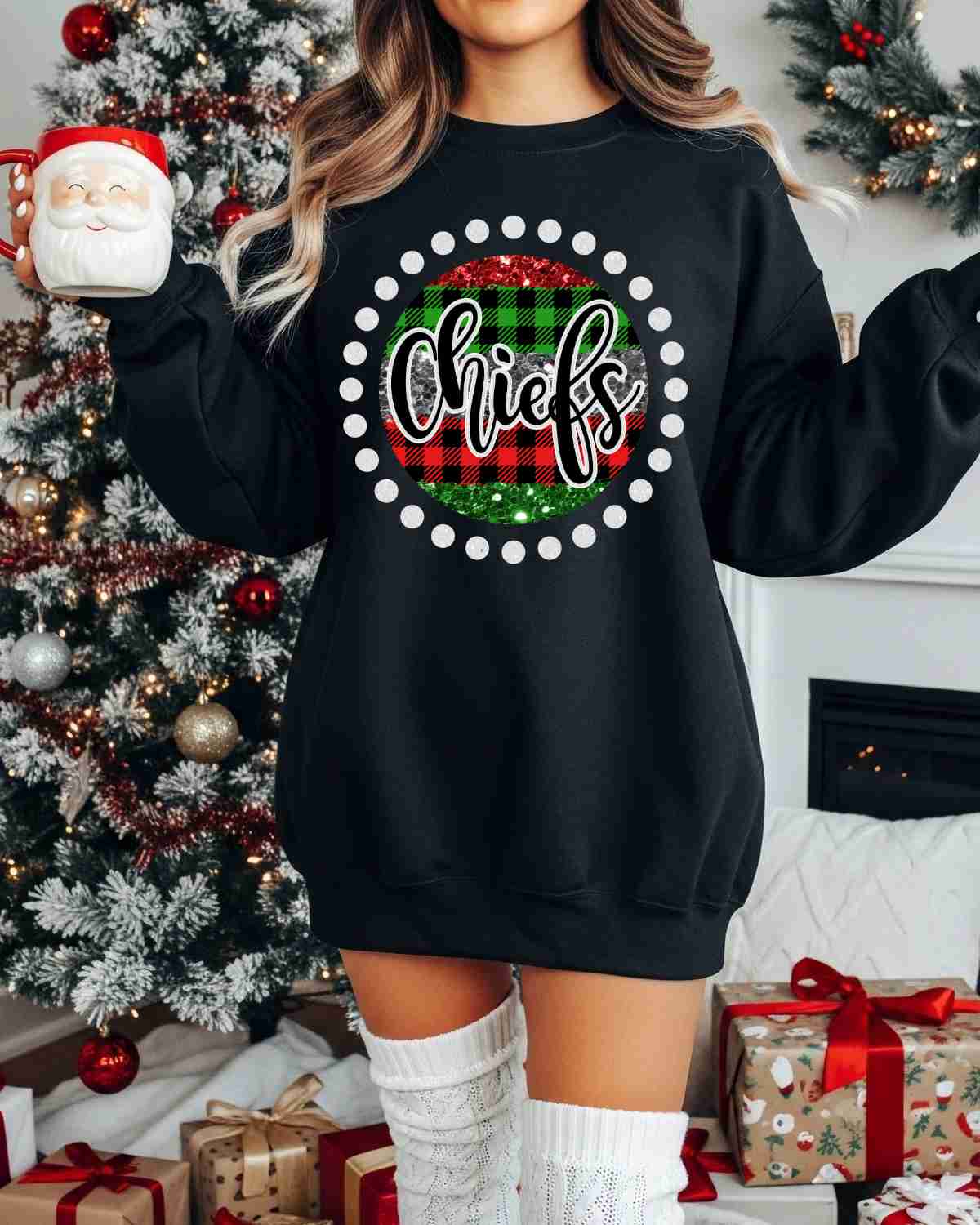 Chiefs Christmas Spirit Circle Dot DTF Transfer