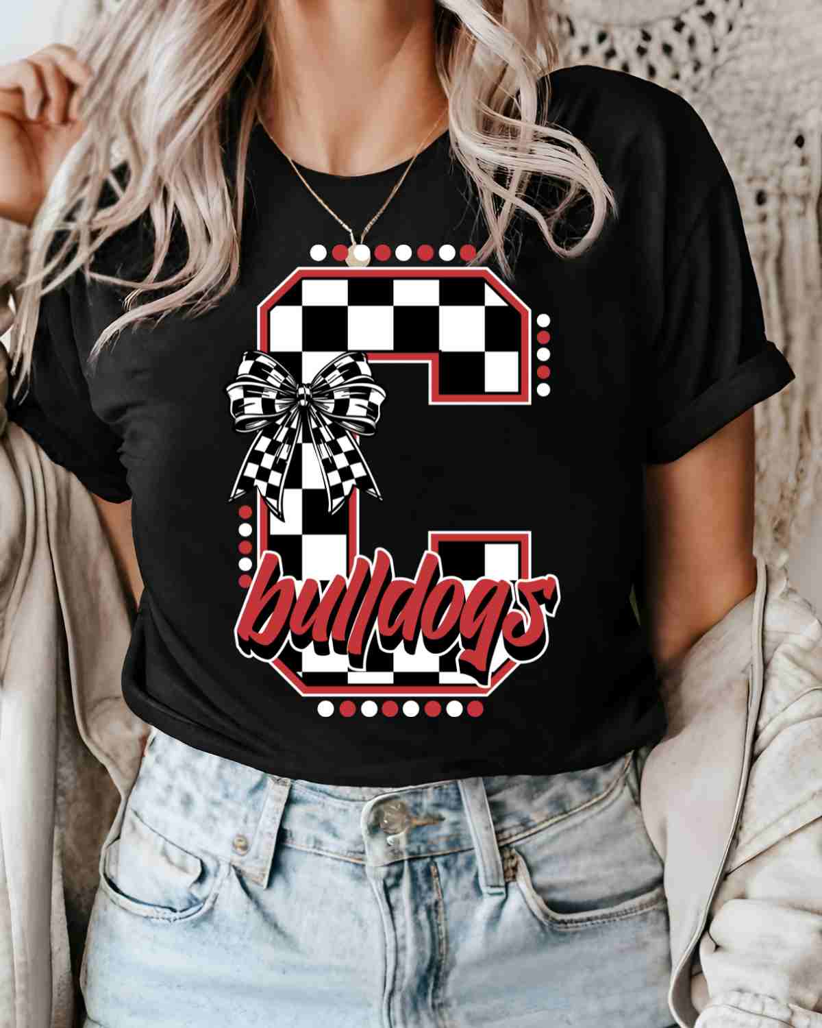 Colmesneil Bulldogs Checkered Letter DTF Transfer