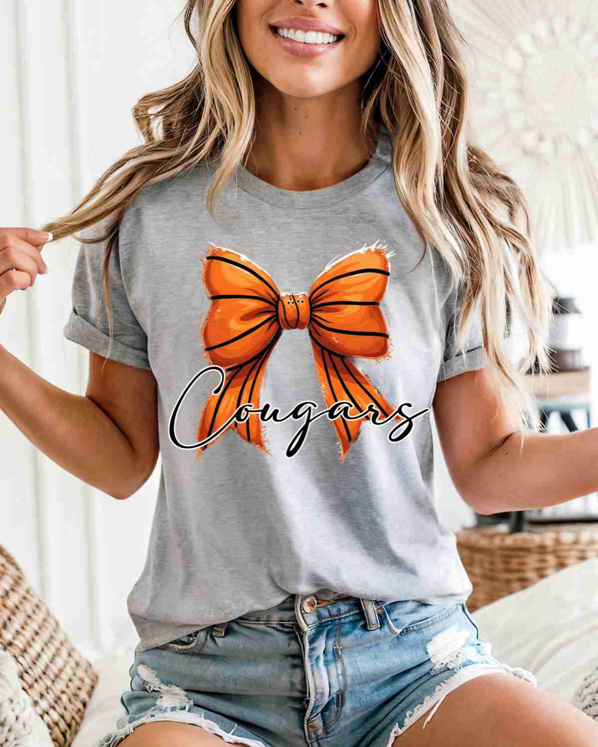 Cougars Basketball Coquette Bow DTF Transfer