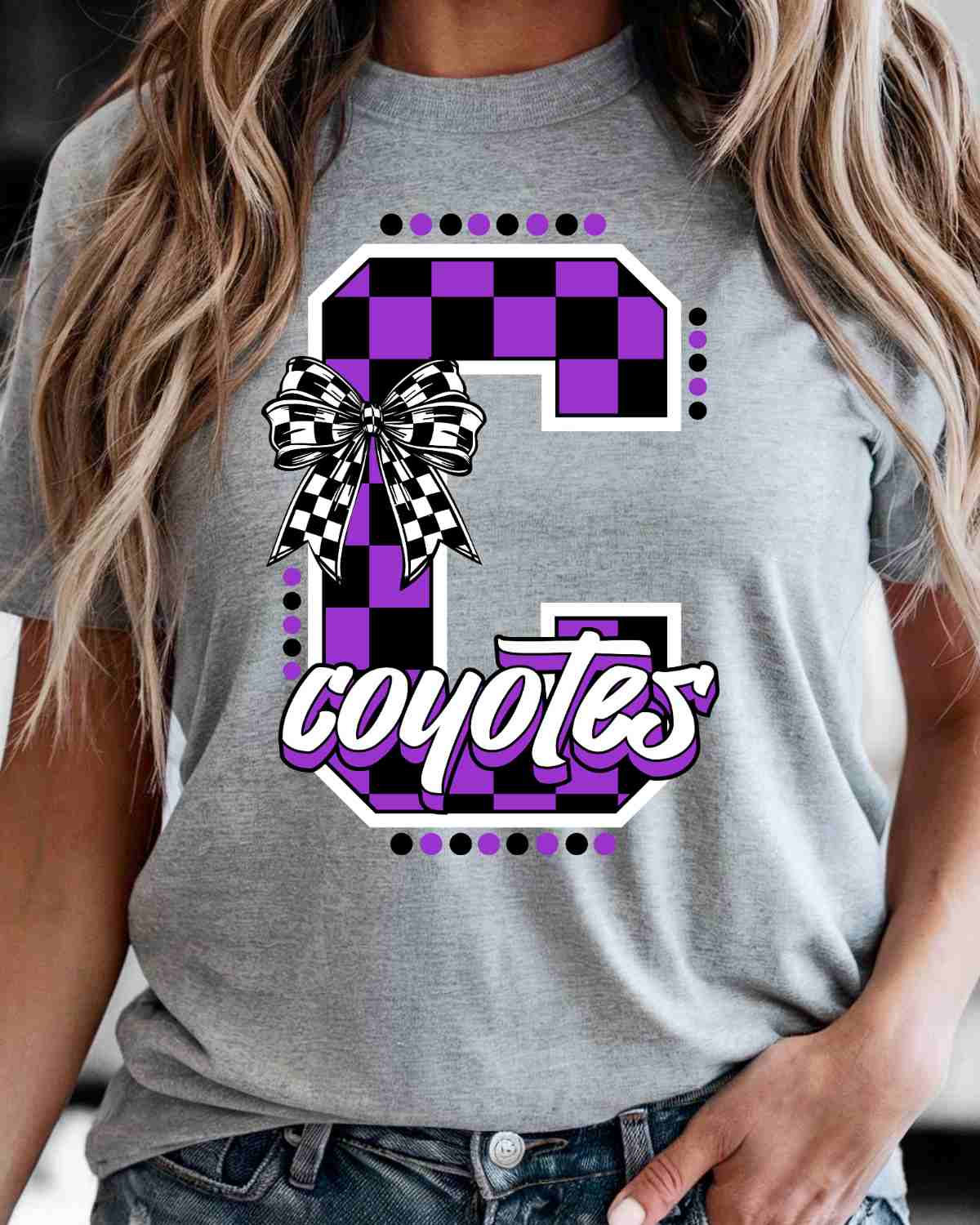 Coyotes Checkered Letter Bow DTF Transfer