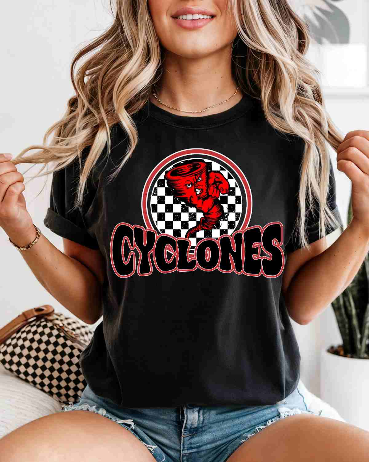 Cyclones Checkered Retro Circle DTF Transfer