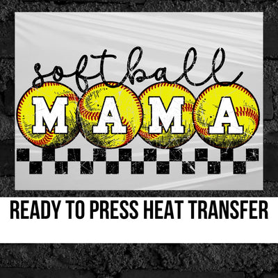 Softball Mama Checkered Border DTF Transfer