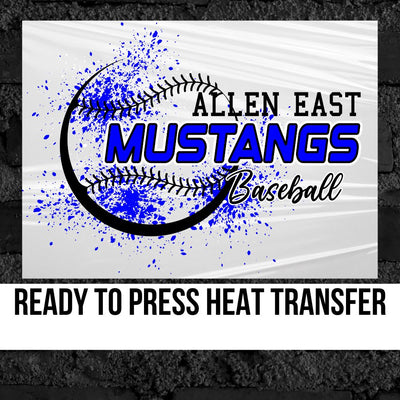 Allen East Mustangs Baseball Splatter DTF Transfer