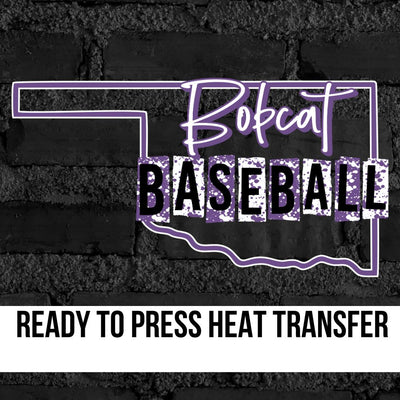 Oklahoma Bobcat Baseball Grunge Lettering DTF Transfer