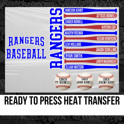 Rangers Baseball Team Bats DTF Transfer