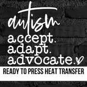 Autism Advocate Words DTF Transfer