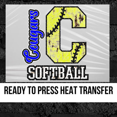 Cougars Softball Rusted Letter DTF Transfer