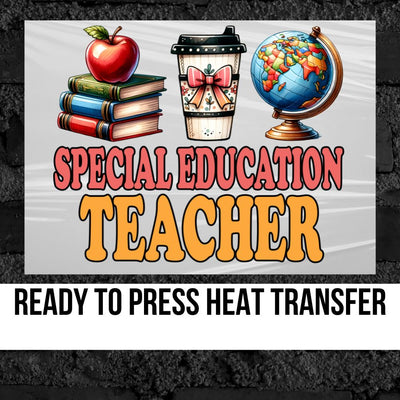 Special Education Teacher Books Coffee Globe DTF Transfer