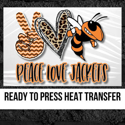 Peace Love Jackets Orange Black DTF Transfer