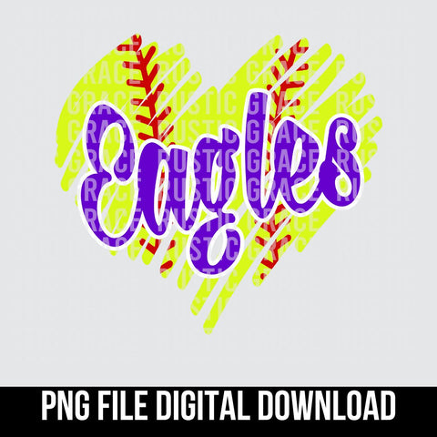 Eagles Softball Scribble Heart Digital Download