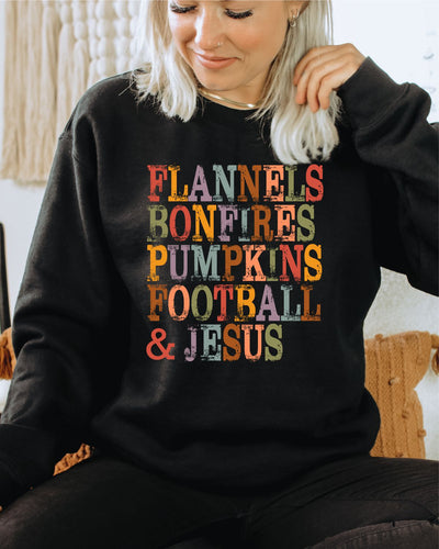 Flannels Bonfires Pumpkins Football & Jesus DTF Transfer