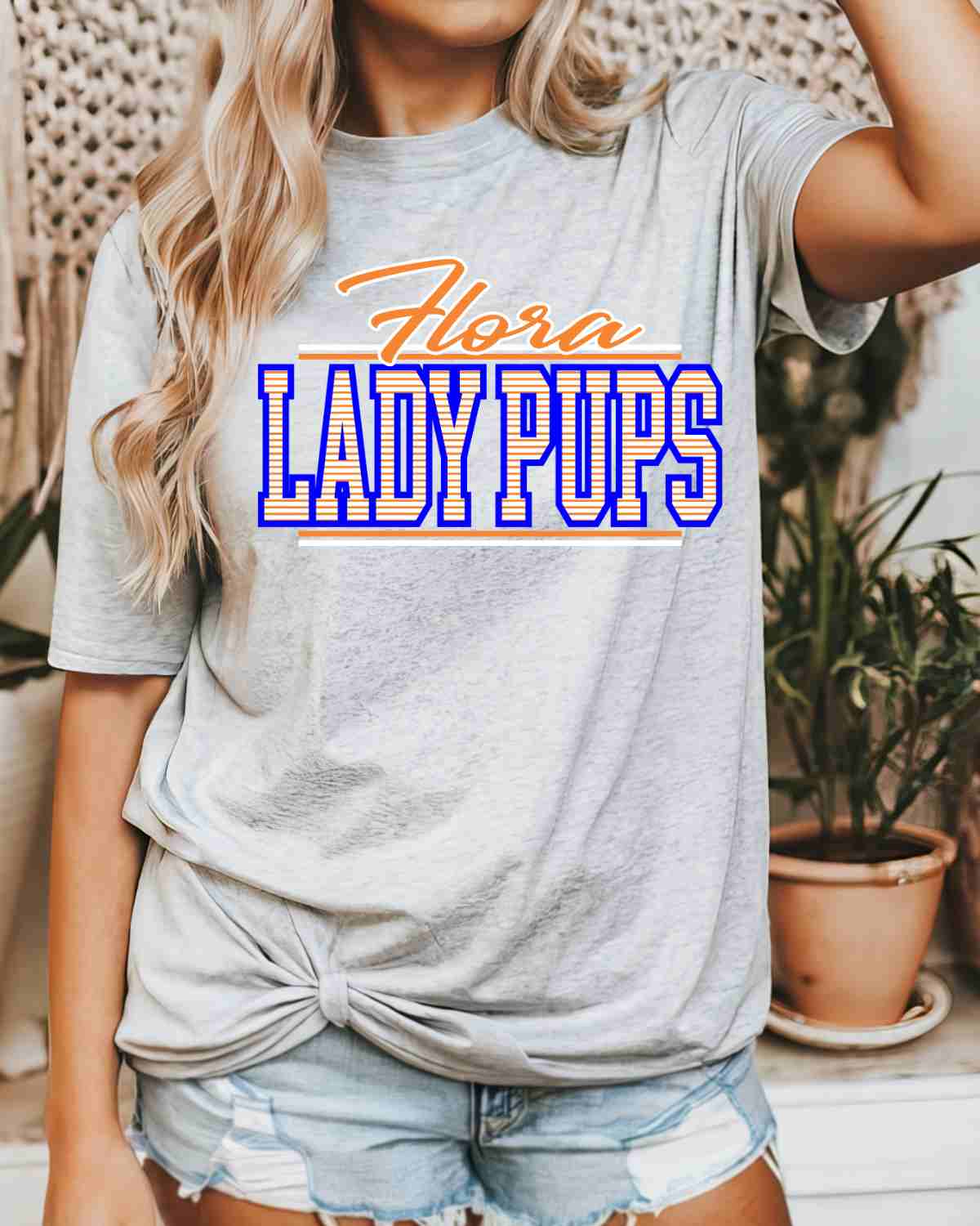 Flora Lady Pups Stripes DTF Transfer