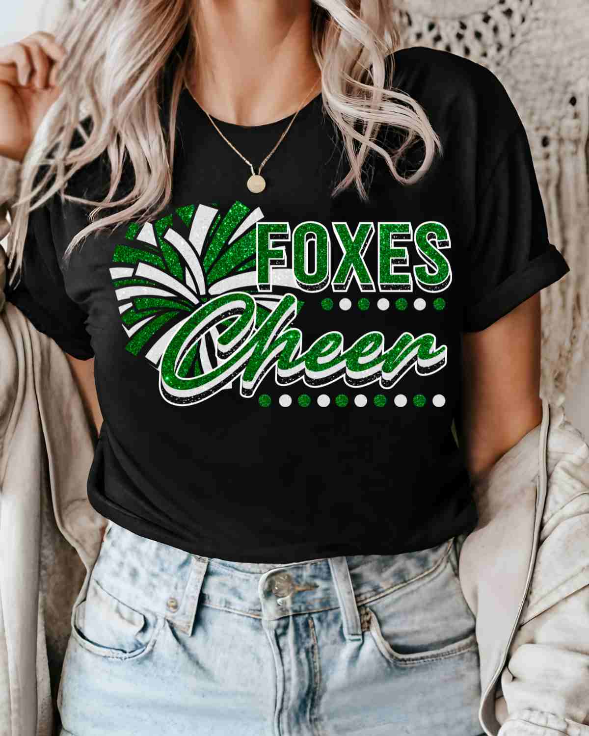 Foxes Cheer Pom with Dots DTF Transfer
