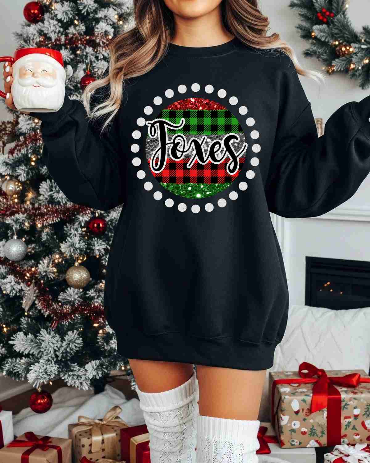 Foxes Christmas Spirit Circle Dot DTF Transfer