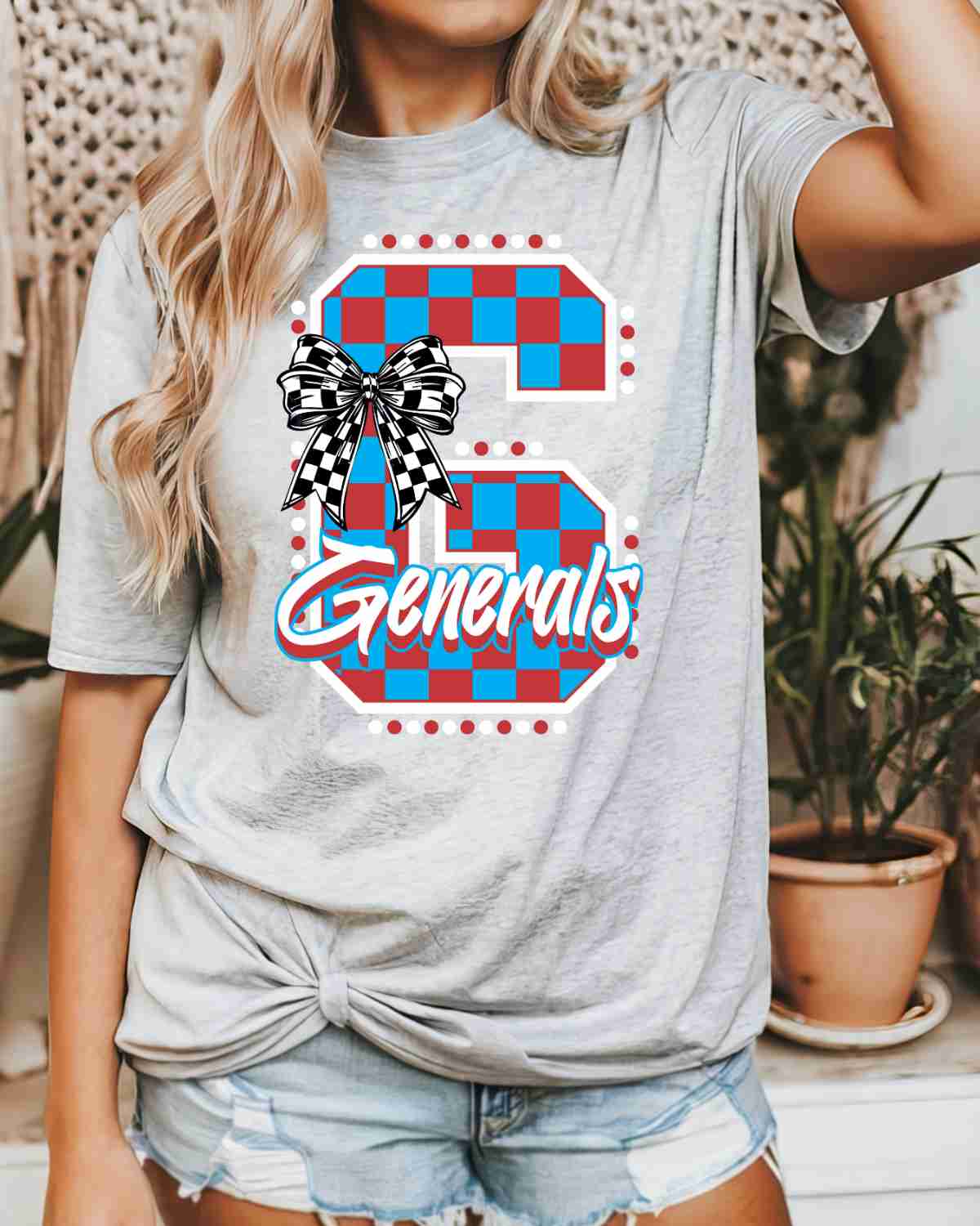 Generals Checkered Letter Bow DTF Transfer