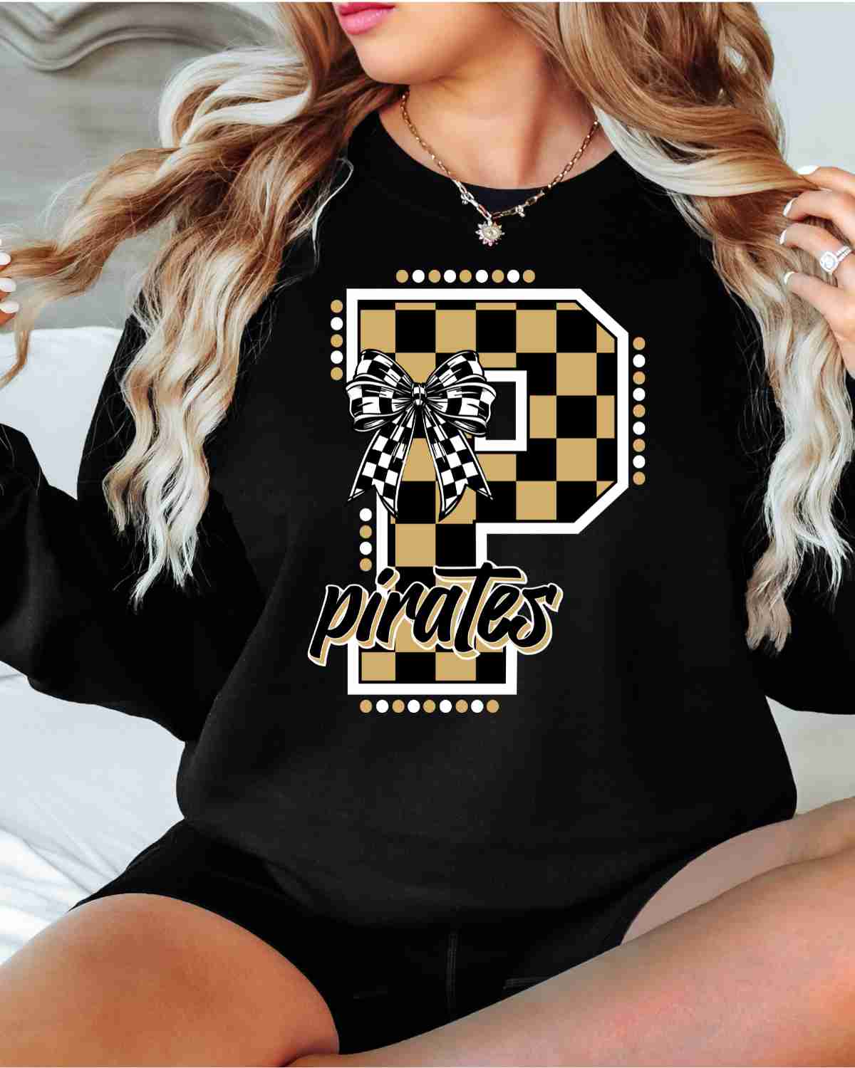 Pirates Checkered Letter Bow DTF Transfer