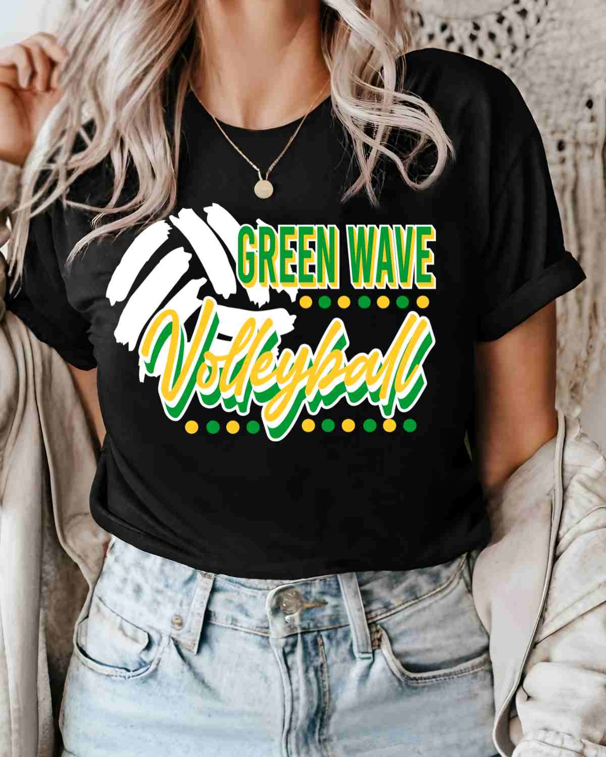 Green Wave Volleyball with Dots DTF Transfer