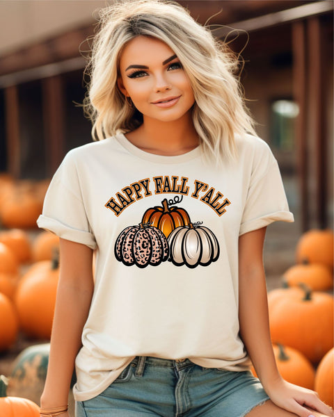 Happy Fall Y'all Three Pumpkins DTF Transfer
