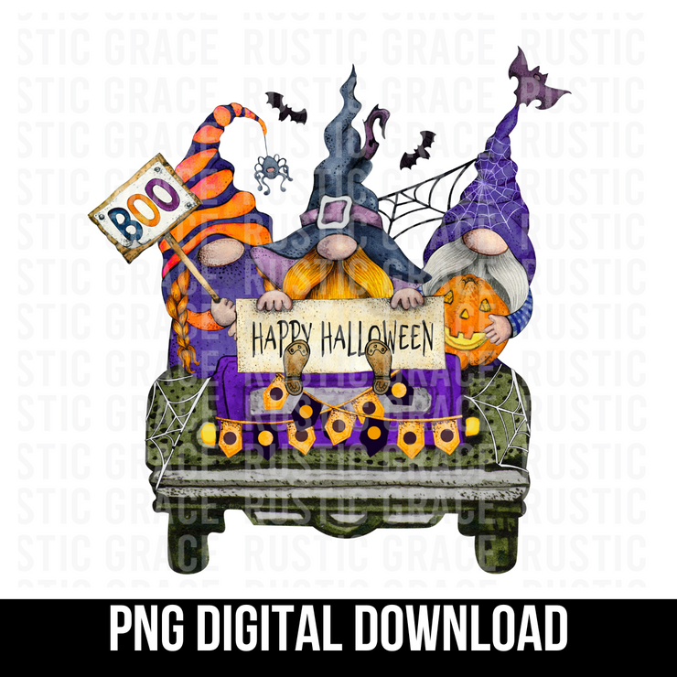 Happy Halloween Gnome Truck Digital Download
