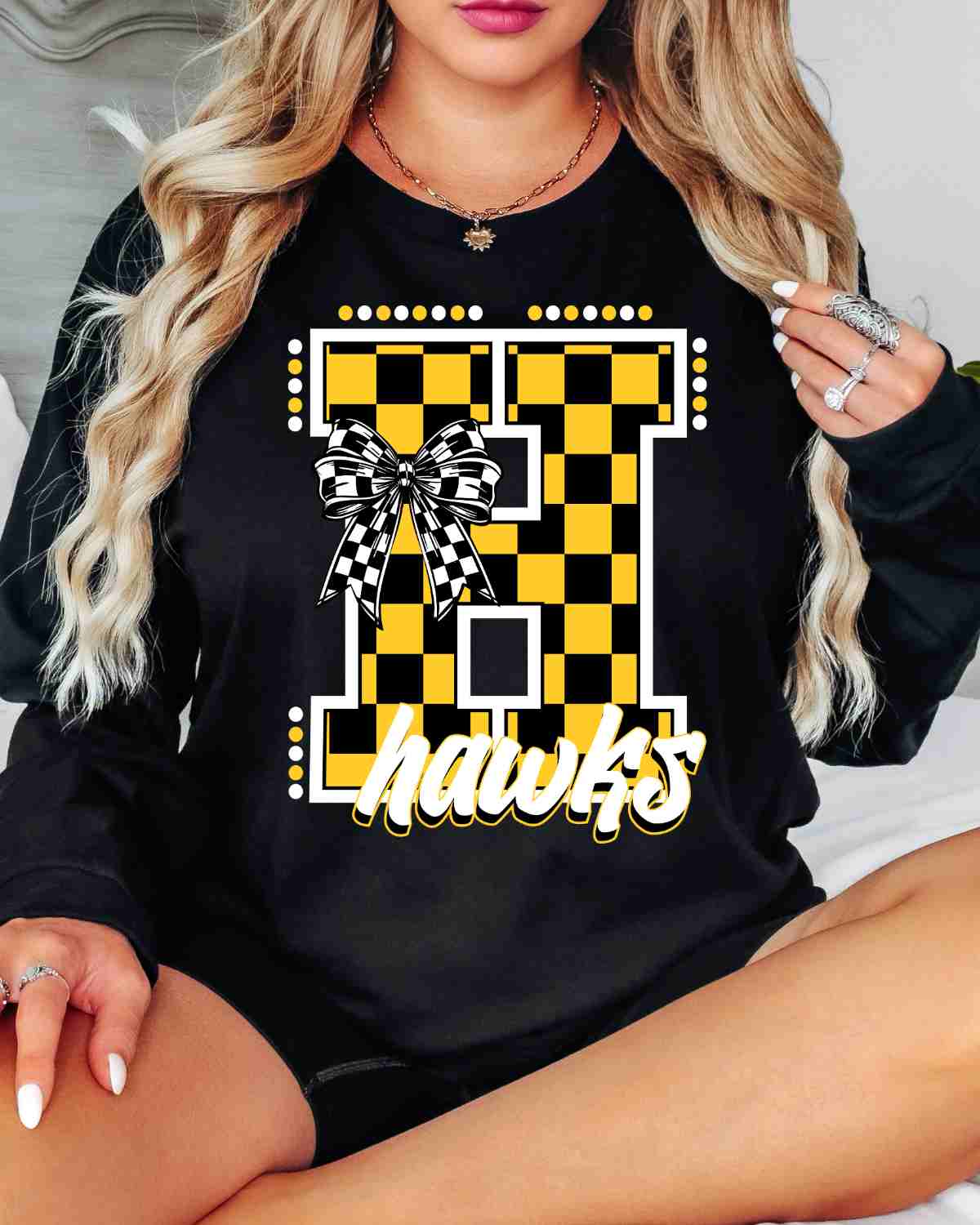 Hawks Checkered Letter Bow DTF Transfer