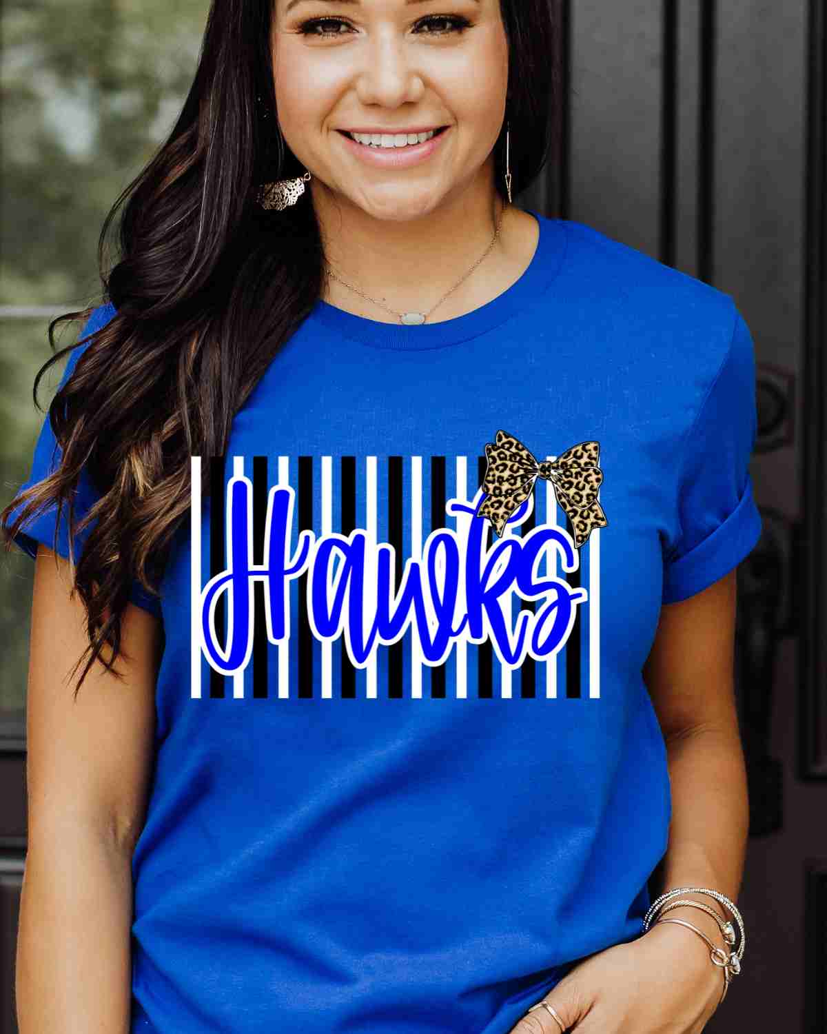 Hawks Striped Leopard Bow DTF Transfer - Rustic Grace Heat Transfer Company