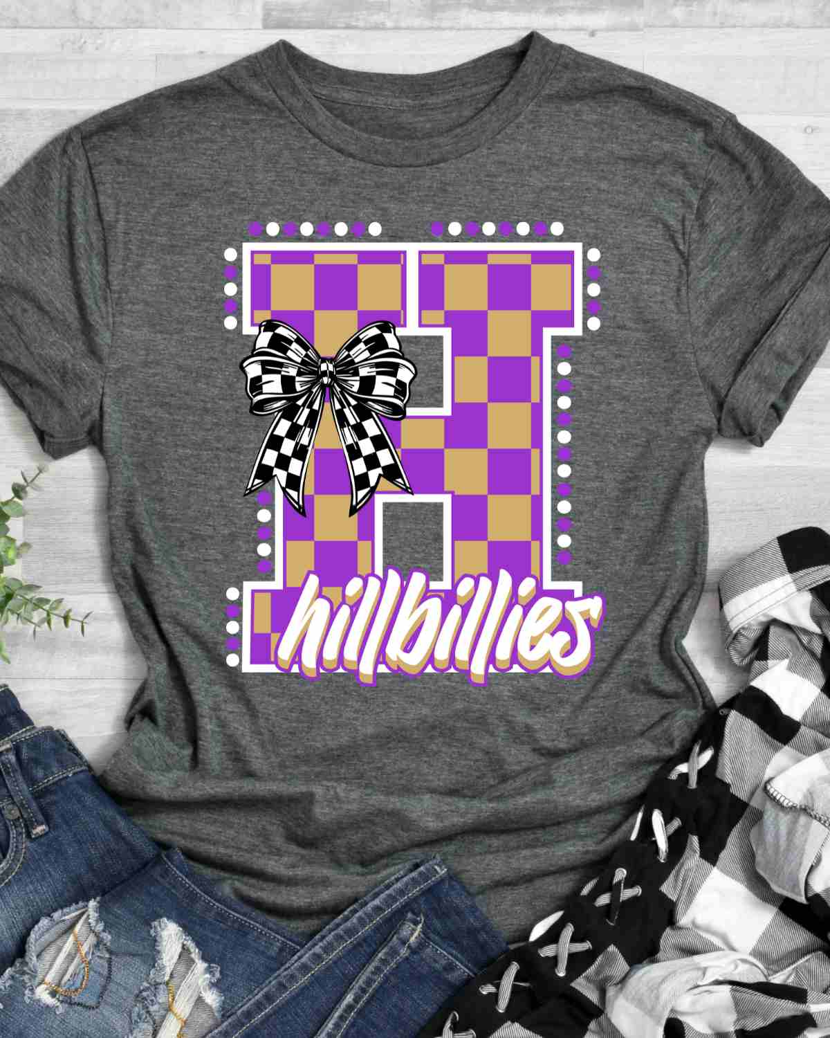 Hillbillies Checkered Letter Bow DTF Transfer