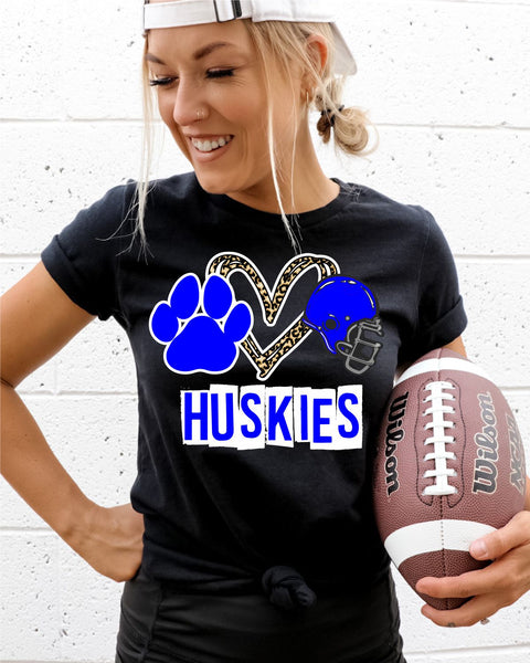Huskies Heart Football Helmet DTF Transfer
