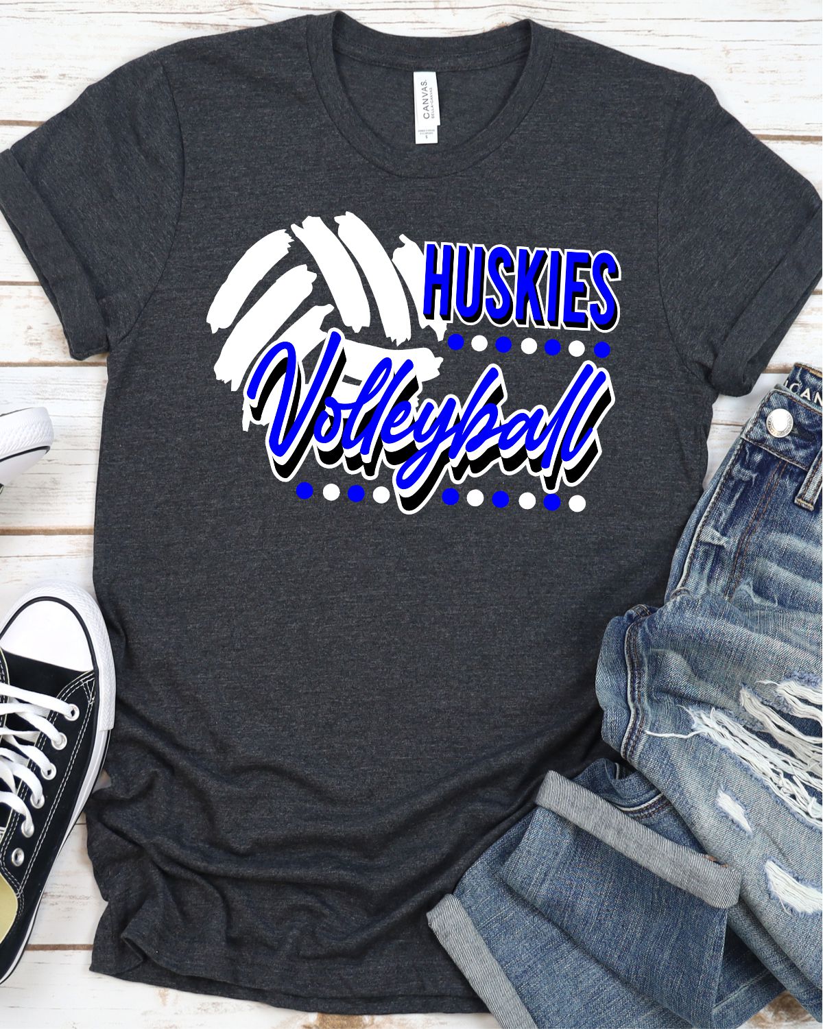Huskies Volleyball with Dots Transfer Rustic Grace Heat Transfer Company