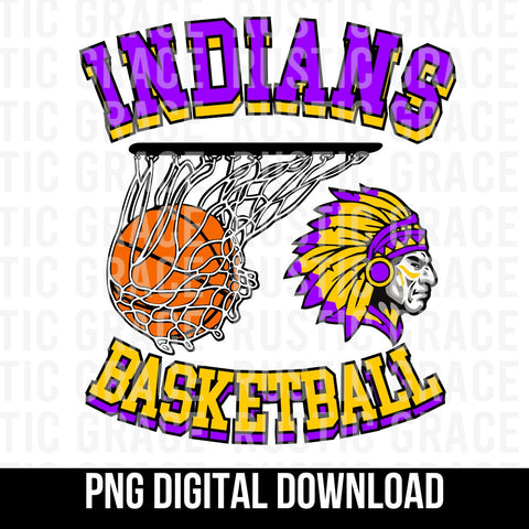 Indians Basketball with Hoop & Logo Digital Download