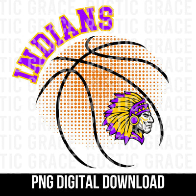 Indians Basketball Halftone Ball Digital Download