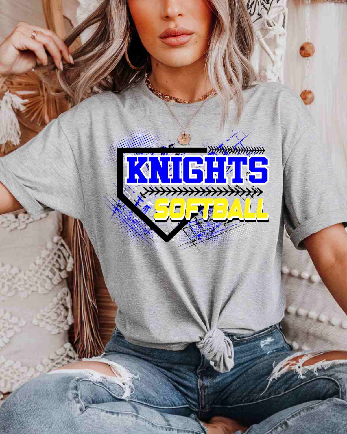 Knights Softball Home Plate Grunge DTF Transfer - Rustic Grace Heat Transfer Company