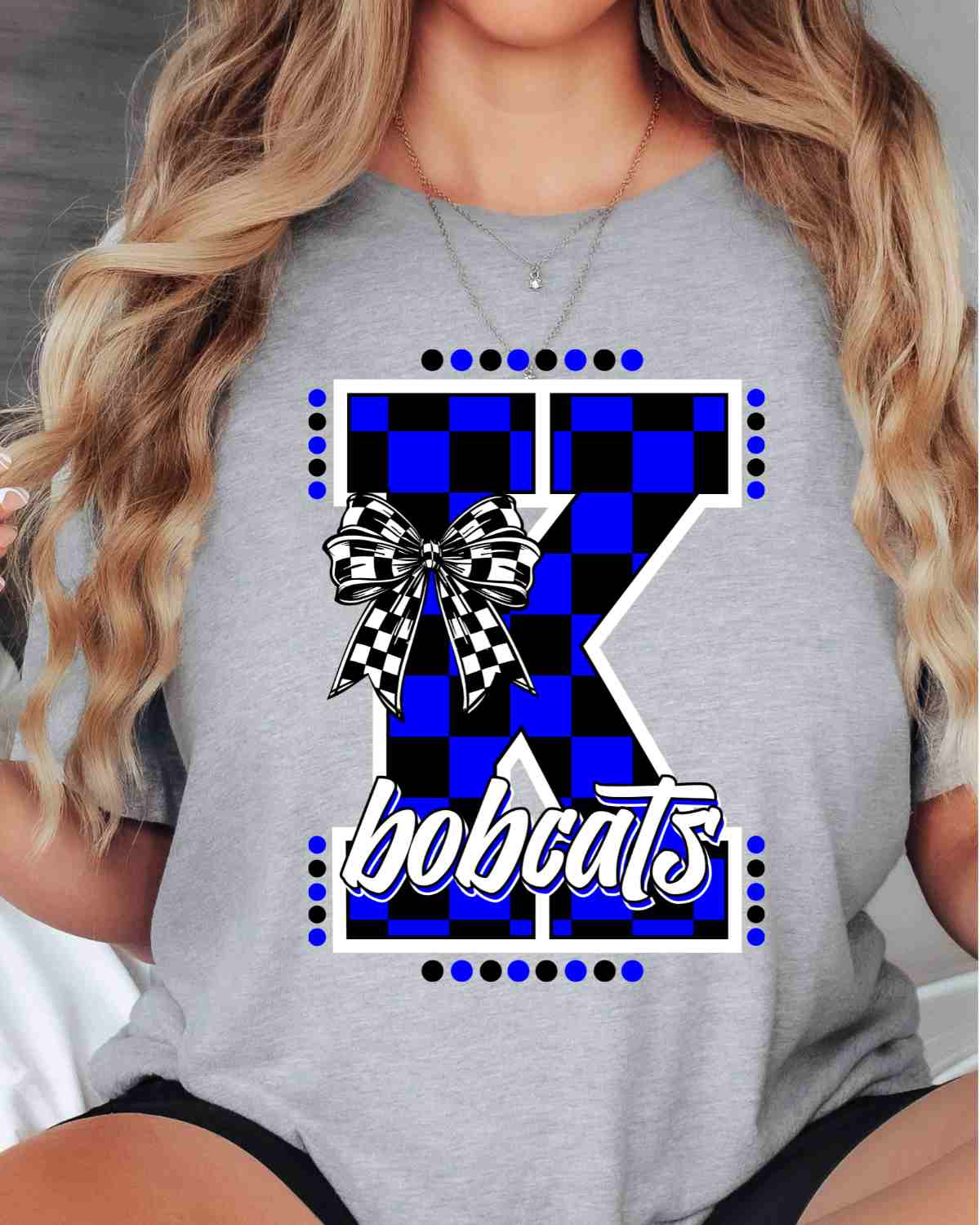 Krum Bobcats Checkered Letter Bow DTF Transfer