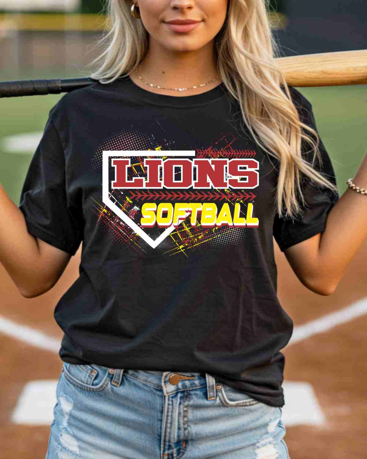 Lions Softball Home Plate Grunge DTF Transfer - Rustic Grace Heat Transfer Company