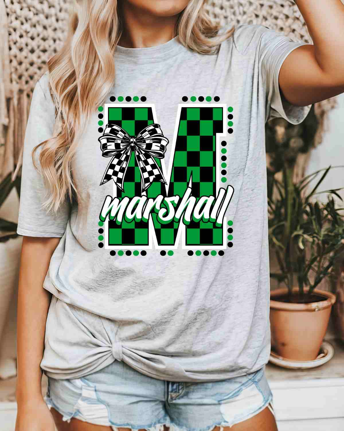 Marshall Checkered Letter Bow DTF Transfer