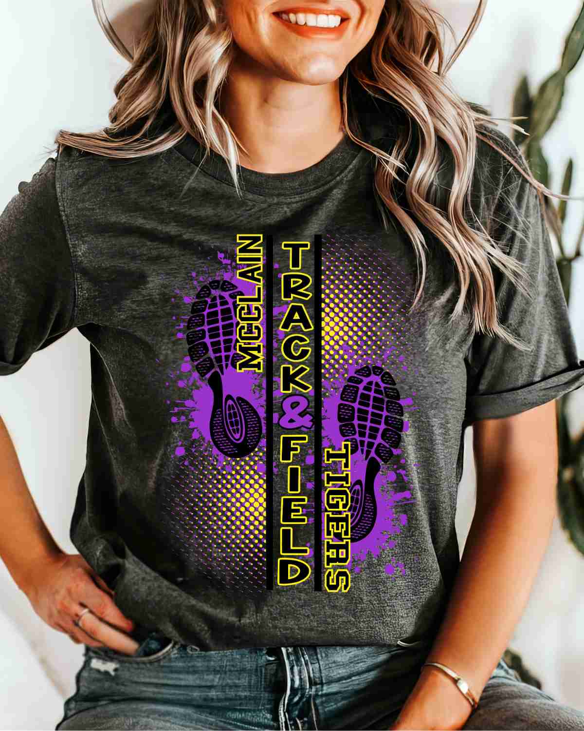 McClain Tigers Track & Field Shoe Split DTF Transfer - Rustic Grace Heat Transfer Company