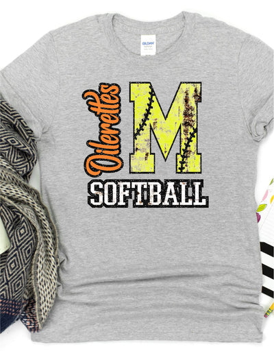 M Oilerettes Softball Rusted Letter DTF Transfer