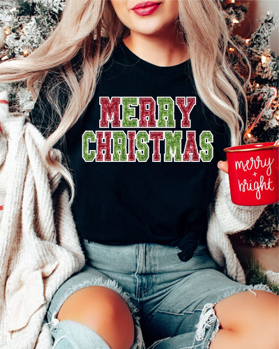 Merry Christmas Sequin Faux Letters DTF Transfer