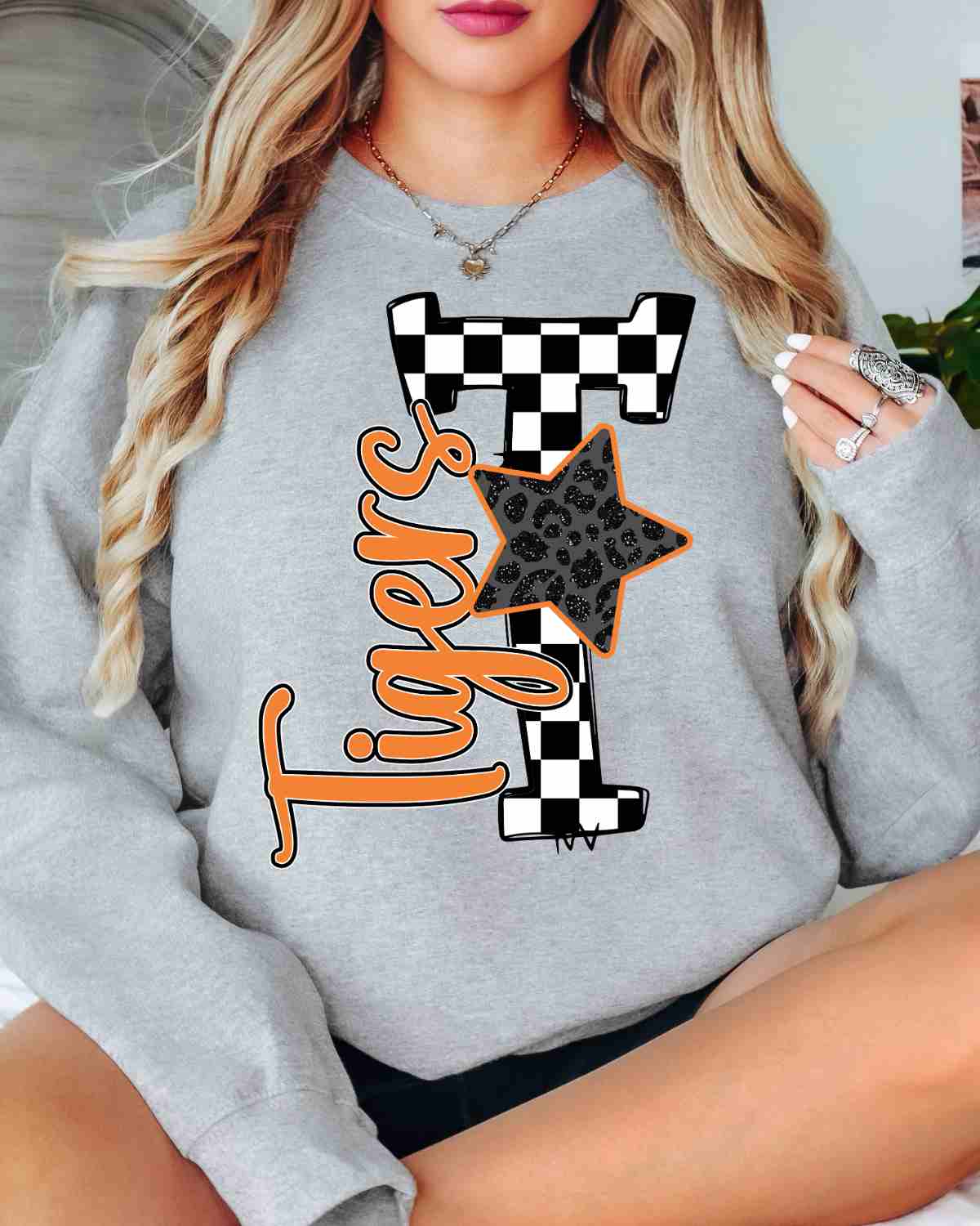 Tigers Checkered Letter Star DTF Transfer