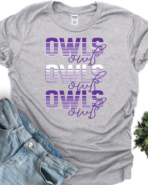 Owls Sliced Letters Repeating DTF Transfer