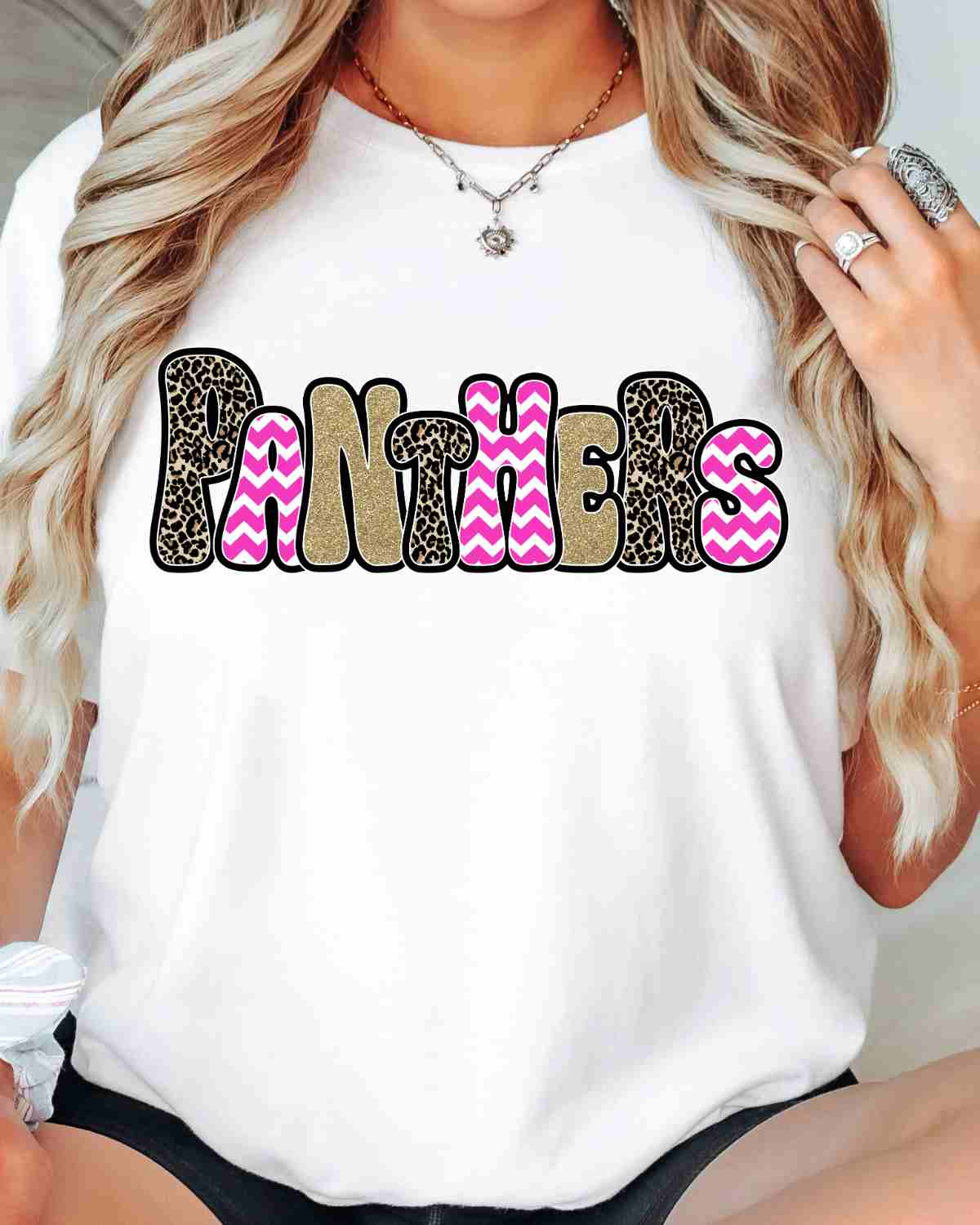 Panthers Leopard Pink Chevron Word DTF Transfer