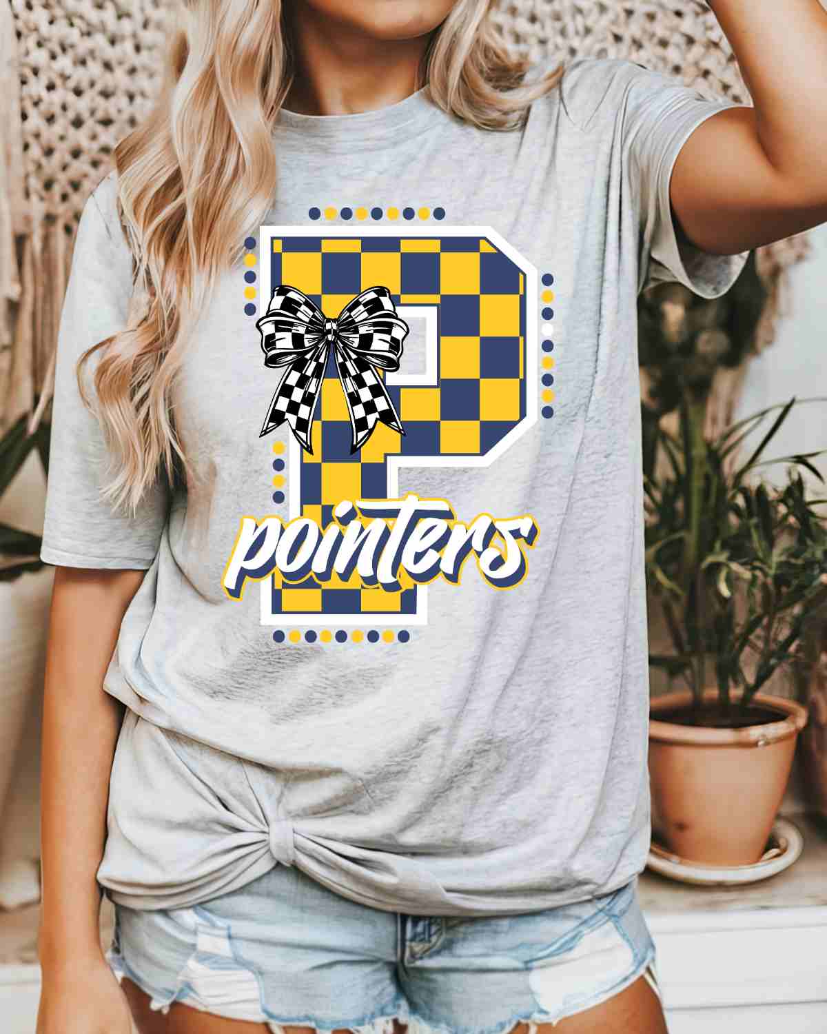 Pointers Checkered Letter Bow DTF Transfer