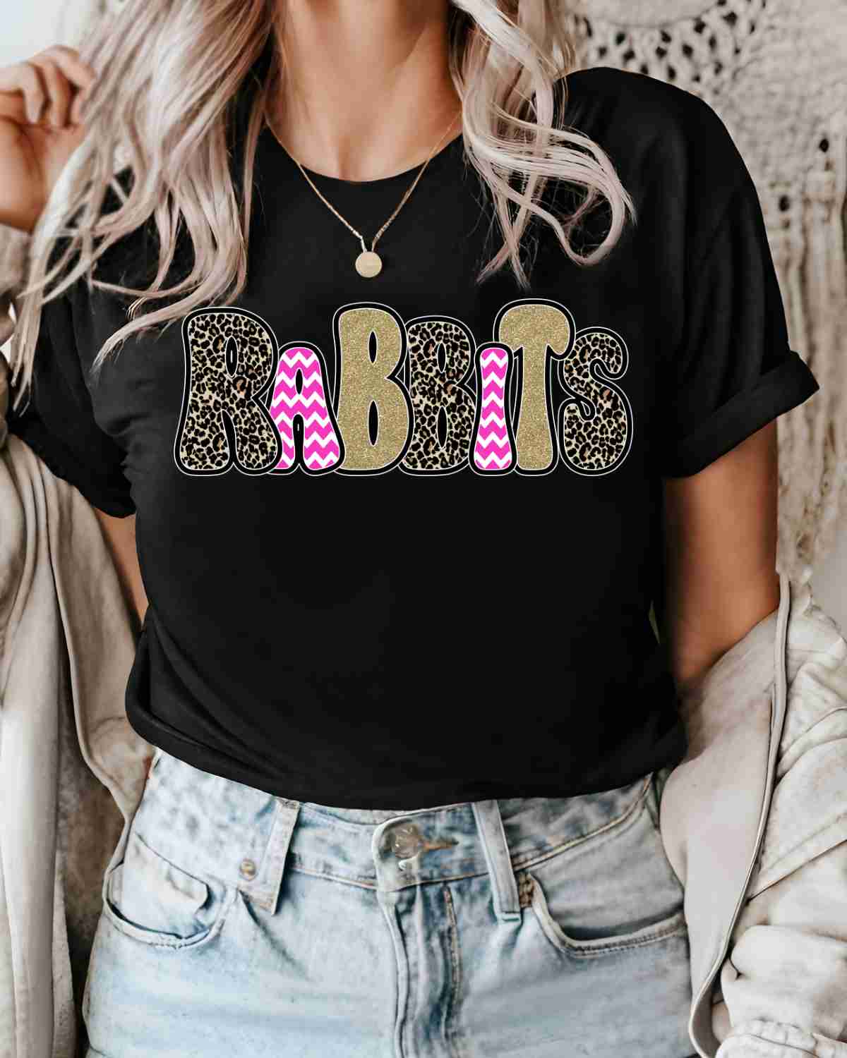 Rabbits Leopard Pink Chevron Word DTF Transfer