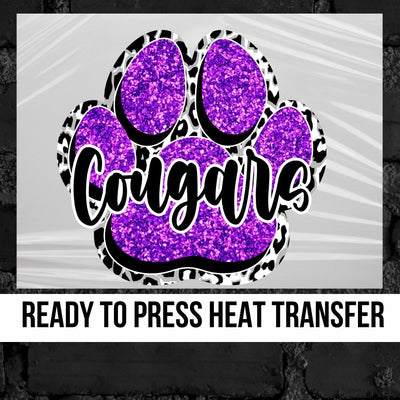 Cougars Paw Print Glitter Leopard DTF Transfer