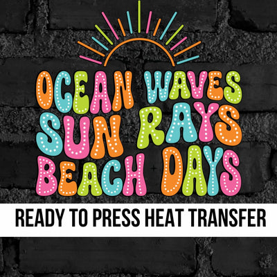 Ocean Waves Sun Rays Beach Days DTF Transfer