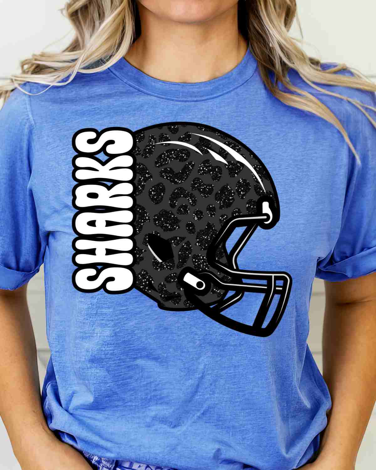 Sharks Leopard Football Helmet DTF Transfer