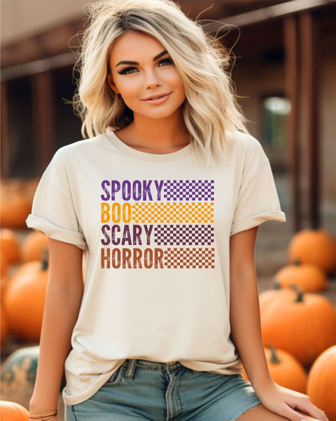 Spooky Boo Scary Horror Retro Checkered DTF Transfer