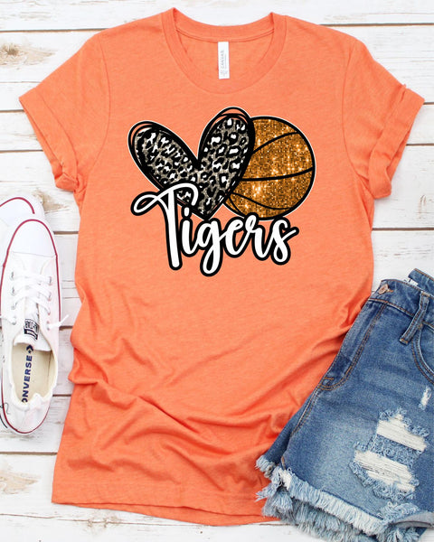 Heart Basketball Tigers Faux Sequin DTF Transfer