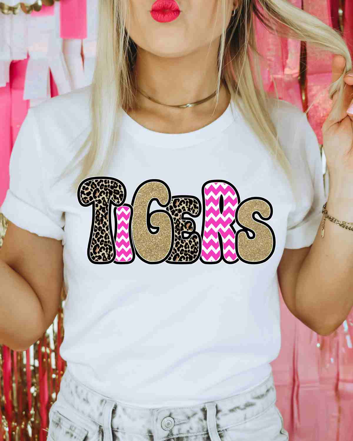 Tigers Leopard Pink Chevron Word DTF Transfer