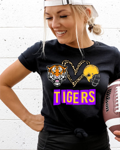 Tigers Mascot Heart Football Helmet DTF Transfer